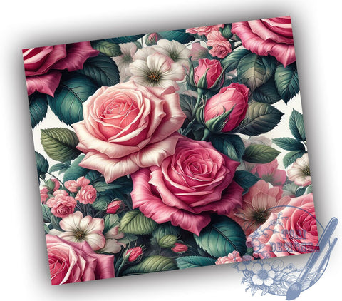 Pink Roses 20oz Skinny Tumbler, Valentine's Day Flowers Tumbler Png, Straight & Tapered Tumbler Wrap, Instant Digital Download Sublimation ToriDesigns 