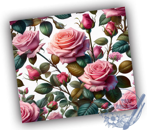 Pink Roses 20oz Skinny Tumbler, Valentine's Day Flowers Tumbler Png, Straight & Tapered Tumbler Wrap, Instant Digital Download Sublimation ToriDesigns 