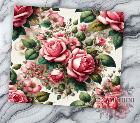 Pink Roses 20oz Tumbler Wrap PNG, Floral Valentines Tumbler Png, Straight & Tapered Tumbler Wrap, Instant Digital Download Sublimation Li Zamperini 