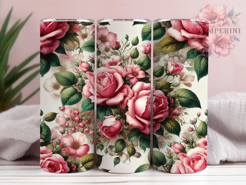 Pink Roses 20oz Tumbler Wrap PNG, Floral Valentines Tumbler Png, Straight & Tapered Tumbler Wrap, Instant Digital Download Sublimation Li Zamperini 