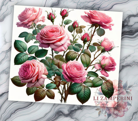 Pink Roses 20oz Tumbler Wrap PNG, Valentine's Day Flowers Tumbler Png, Straight & Tapered Tumbler Wrap, Instant Digital Download Sublimation Li Zamperini 