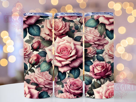 Pink Roses 20oz Tumbler Wrap Sublimation Design, Straight Tapered Tumbler Wrap, Valentine's Day Flowers Tumbler Png, Instant Digital Download Sublimation SvggirlplusArt 