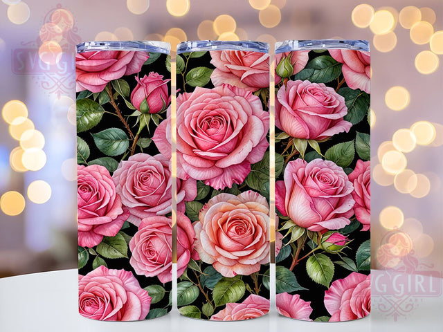 Pink Roses 20oz Tumbler Wrap Sublimation Design, Straight Tapered Tumbler Wrap, Valentine's Day Flowers Tumbler Png, Instant Digital Download Sublimation SvggirlplusArt 