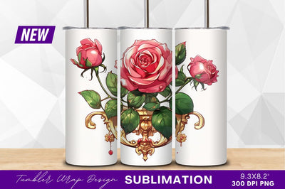 Pink roses and gold ornament clipart png Sublimation Regulrcrative 