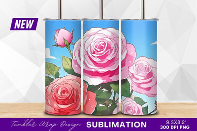 Pink roses bloom against a blue sky Sublimation Regulrcrative 