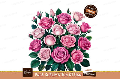 Pink Roses Bouquet Isolated On White Sublimation Designangry 