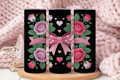 Pink Roses & Bow 20oz Tumbler Wrap Sublimation DesignSVG 