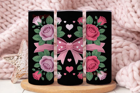 Pink Roses & Bow 20oz Tumbler Wrap Sublimation DesignSVG 