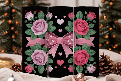Pink Roses & Bow 20oz Tumbler Wrap Sublimation DesignSVG 