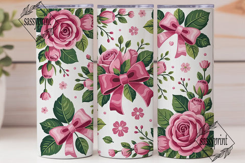 Pink Roses & Bows 20oz Tumbler Wrap Sublimation sassyprint 
