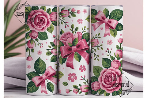 Pink Roses & Bows 20oz Tumbler Wrap Sublimation sassyprint 