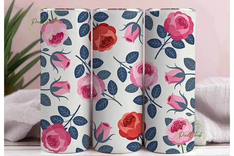 Pink Roses Floral Tumbler Wrap Sublimation PixelChick 