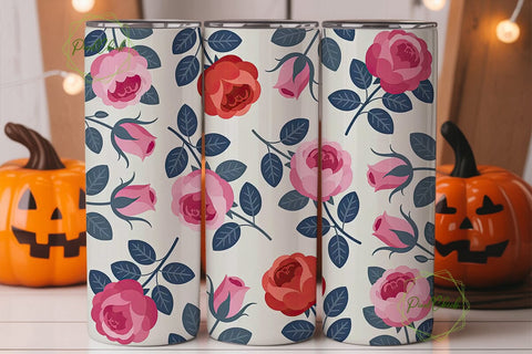 Pink Roses Floral Tumbler Wrap Sublimation PixelChick 