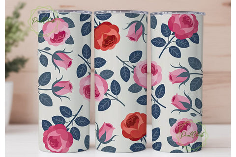 Pink Roses Floral Tumbler Wrap Sublimation PixelChick 