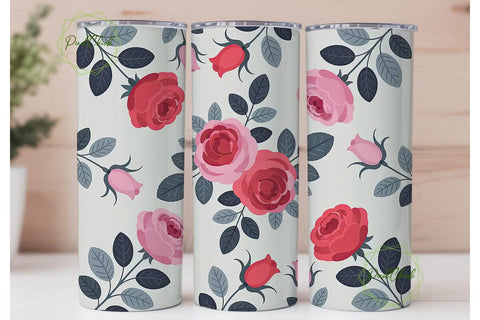 Pink Roses Floral Tumbler Wrap Sublimation PixelChick 