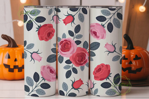 Pink Roses Floral Tumbler Wrap Sublimation PixelChick 