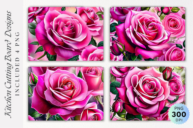 Pink Roses Glass Cutting Board PNG Design Sublimation Regulrcrative 