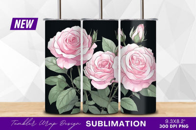 Pink roses illustration on black background clipart png Sublimation Regulrcrative 