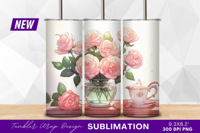 Pink roses in vase with teapot stilllife Sublimation Regulrcrative 