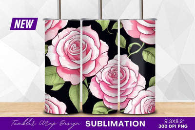 Pink roses on black background pattern clipart png Sublimation Regulrcrative 