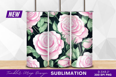 Pink roses seamless pattern on black background Sublimation Regulrcrative 
