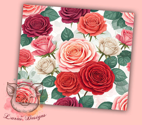 Pink Roses Tumbler, Valentine's Day, Floral Design, 20oz Tumbler Wrap, PNG Sublimation, Light Pink Flowers, Romantic Gifts Sublimation Lara' s Designs 
