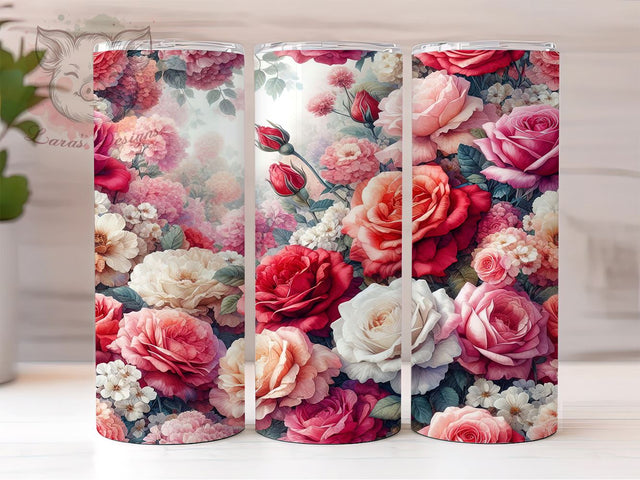 Pink Roses Tumbler, Valentine's Day, Floral Design, 20oz Tumbler Wrap, PNG Sublimation, Light Pink Flowers, Romantic Gifts Sublimation Lara' s Designs 
