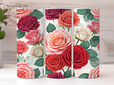 Pink Roses Tumbler, Valentine's Day, Floral Design, 20oz Tumbler Wrap, PNG Sublimation, Light Pink Flowers, Romantic Gifts Sublimation Lara' s Designs 