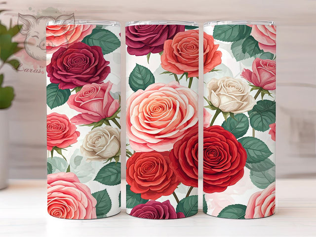 Pink Roses Tumbler, Valentine's Day, Floral Design, 20oz Tumbler Wrap, PNG Sublimation, Light Pink Flowers, Romantic Gifts Sublimation Lara' s Designs 