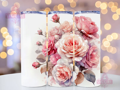 Pink Roses Tumbler Wrap 20oz Skinny Tumbler Sublimation Watercolor Roses 20oz Skinny Tumbler Sublimation PNG Digital Download Sublimation SvggirlplusArt 