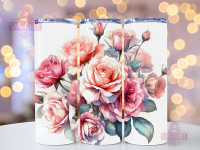 Pink Roses Tumbler Wrap 20oz Skinny Tumbler Sublimation Watercolor Roses 20oz Skinny Tumbler Sublimation PNG Digital Download Sublimation SvggirlplusArt 