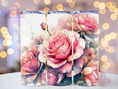 Pink Roses Tumbler Wrap 20oz Skinny Tumbler Sublimation Watercolor Roses 20oz Skinny Tumbler Sublimation PNG Digital Download Sublimation SvggirlplusArt 