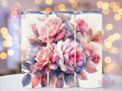 Pink Roses Tumbler Wrap 20oz Skinny Tumbler Sublimation Watercolor Roses 20oz Skinny Tumbler Sublimation PNG Digital Download Sublimation SvggirlplusArt 
