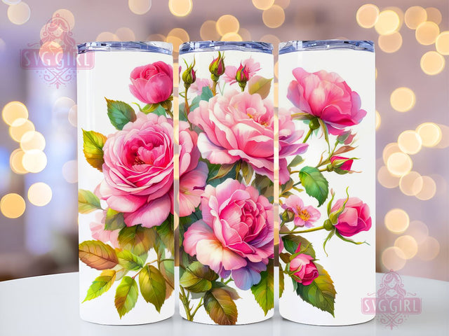 Pink Roses Tumbler Wrap 20oz Skinny Tumbler Sublimation Watercolor Roses 20oz Skinny Tumbler Sublimation PNG Digital Download Sublimation SvggirlplusArt 