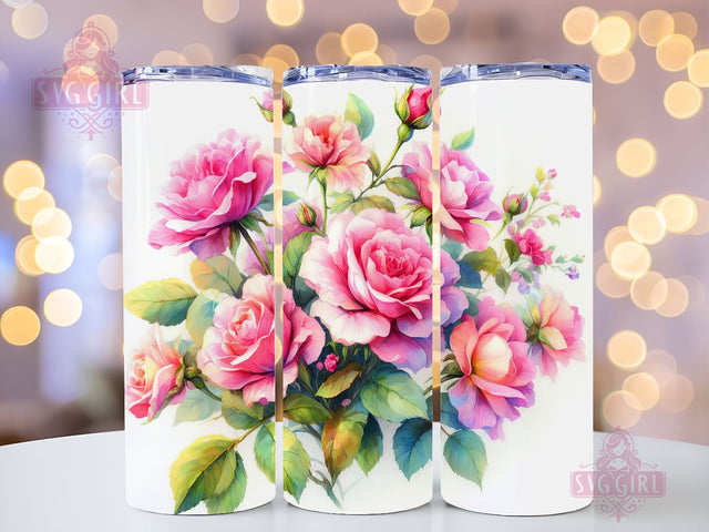 Pink Roses Tumbler Wrap 20oz Skinny Tumbler Sublimation Watercolor Roses 20oz Skinny Tumbler Sublimation PNG Digital Download Sublimation SvggirlplusArt 