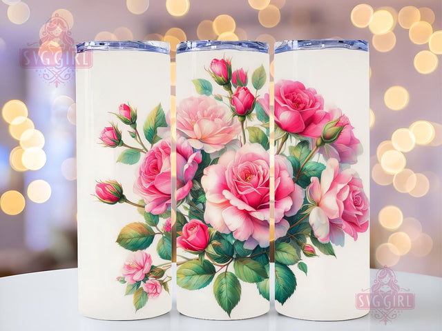 Pink Roses Tumbler Wrap 20oz Skinny Tumbler Sublimation Watercolor Roses 20oz Skinny Tumbler Sublimation PNG Digital Download Sublimation SvggirlplusArt 