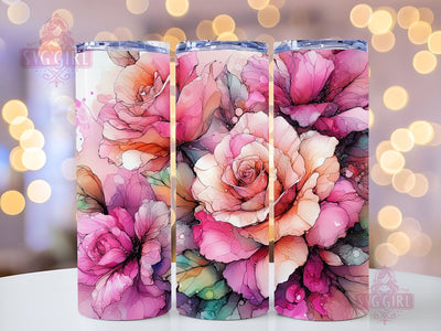 Pink Roses Tumbler Wrap 20oz Skinny Tumbler Sublimation Watercolor Roses 20oz Skinny Tumbler Sublimation PNG Digital Download Sublimation SvggirlplusArt 
