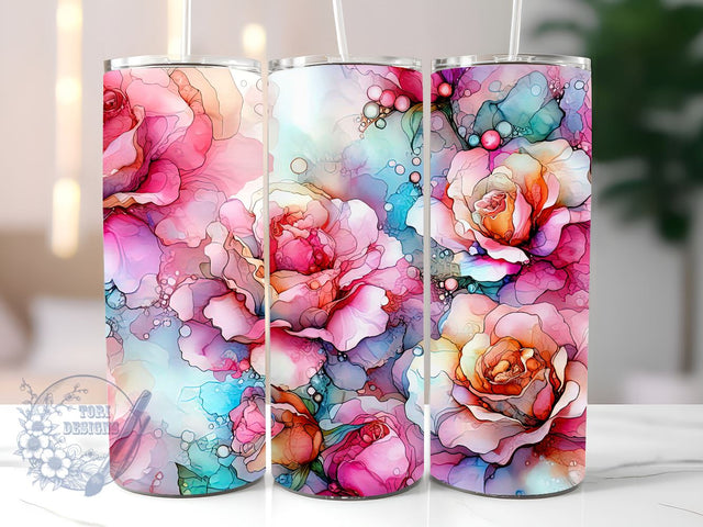 Pink Roses Tumbler Wrap 20oz Skinny Tumbler Sublimation Watercolor Roses 20oz Skinny Tumbler Sublimation PNG Digital Download Sublimation ToriDesigns 