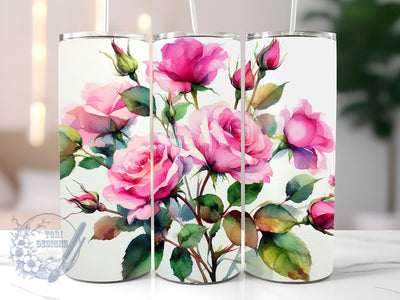 Pink Roses Tumbler Wrap 20oz Skinny Tumbler Sublimation Watercolor Roses 20oz Skinny Tumbler Sublimation PNG Digital Download Sublimation ToriDesigns 