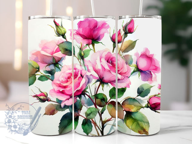 Pink Roses Tumbler Wrap 20oz Skinny Tumbler Sublimation Watercolor Roses 20oz Skinny Tumbler Sublimation PNG Digital Download Sublimation ToriDesigns 