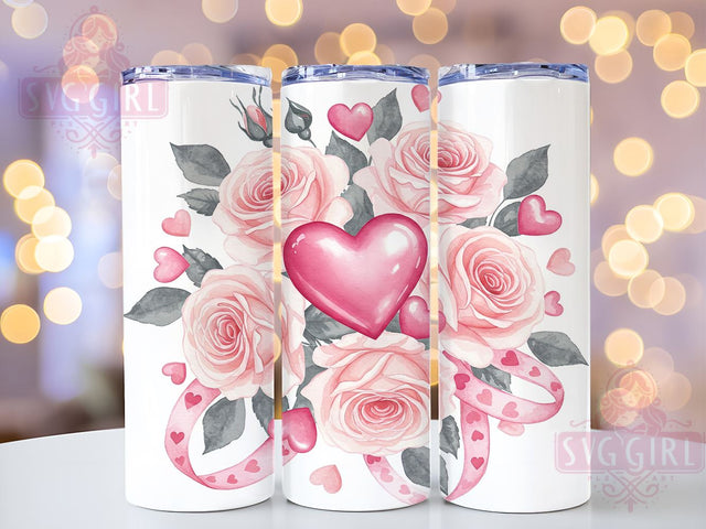 Pink Roses Valentine's Tumbler, Pink Roses, Valentine's Day Tumbler, 20oz Tumbler Wrap, Heart Sublimation, Floral Tumbler Design, Valentine's Gift, Pink Heart Tumbler Sublimation SvggirlplusArt 