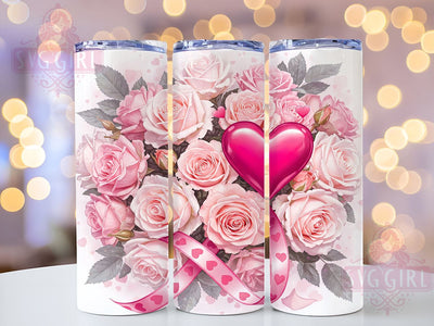 Pink Roses Valentine's Tumbler, Pink Roses, Valentine's Day Tumbler, 20oz Tumbler Wrap, Heart Sublimation, Floral Tumbler Design, Valentine's Gift, Pink Heart Tumbler Sublimation SvggirlplusArt 