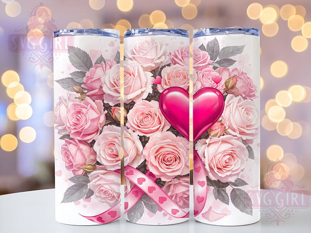 Pink Roses Valentine's Tumbler, Pink Roses, Valentine's Day Tumbler, 20oz Tumbler Wrap, Heart Sublimation, Floral Tumbler Design, Valentine's Gift, Pink Heart Tumbler Sublimation SvggirlplusArt 