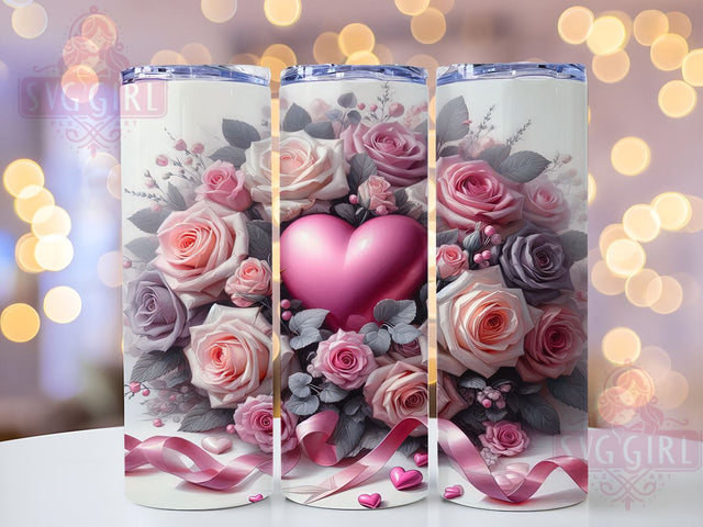 Pink Roses Valentine's Tumbler, Pink Roses, Valentine's Day Tumbler, 20oz Tumbler Wrap, Heart Sublimation, Floral Tumbler Design, Valentine's Gift, Pink Heart Tumbler Sublimation SvggirlplusArt 