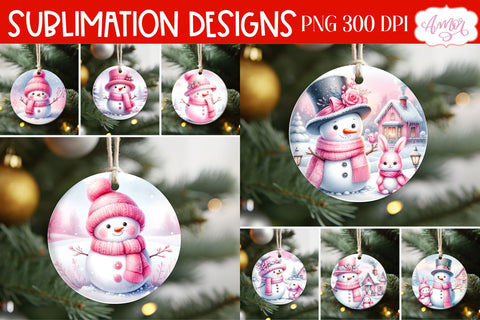 Pink Round christmas ornament PNG sublimation Sublimation Amorclipart 