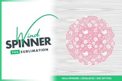 Pink Round Wind Spinner with Floral and Bird Pattern P N G Sublimation Sublimation Regulrcrative 