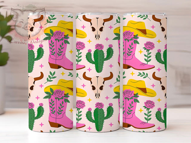 Pink Rustic Cowgirl Tumbler, Pink Rodeo Pattern, Rustic Western Design, 20Oz Sublimation Wrap, Stylish Cowgirl Art, Country Western Texture, Tumbler Sublimation Sublimation Lara' s Designs 