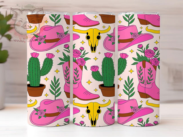 Pink Rustic Cowgirl Tumbler, Pink Rodeo Pattern, Rustic Western Design, 20Oz Sublimation Wrap, Stylish Cowgirl Art, Country Western Texture, Tumbler Sublimation Sublimation Lara' s Designs 