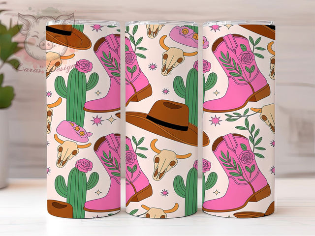 Pink Rustic Cowgirl Tumbler, Pink Rodeo Pattern, Rustic Western Design, 20Oz Sublimation Wrap, Stylish Cowgirl Art, Country Western Texture, Tumbler Sublimation Sublimation Lara' s Designs 