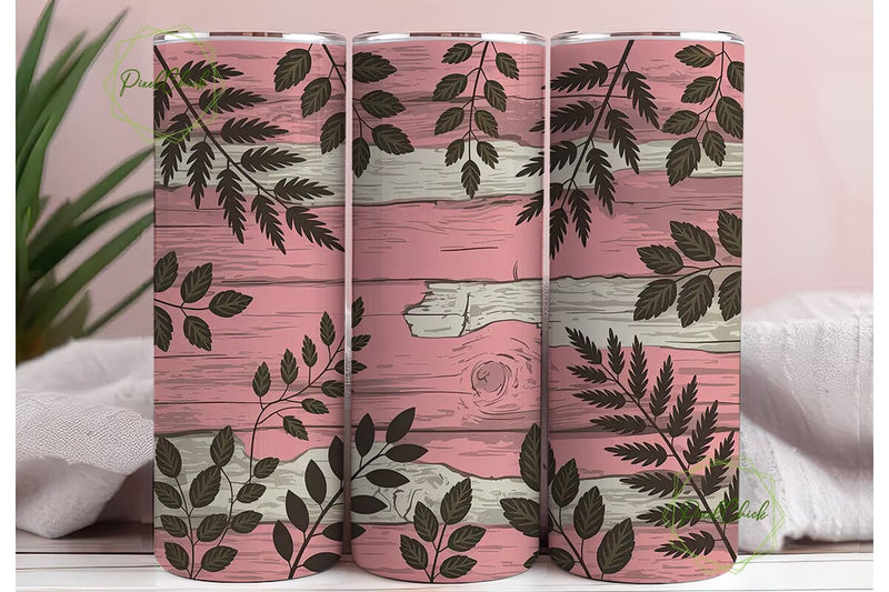 Pink Rustic Leaves 20oz Tumbler Wrap Sublimation PixelChick 